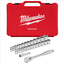 Load image into Gallery viewer, Milwaukee Tool 29pc 3/8" Drive Metric & SAE Ratchet and Socket Set with FOUR FLAT SIDES