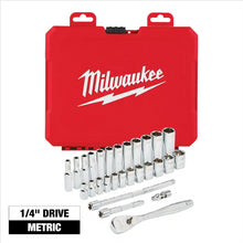 Load image into Gallery viewer, Milwaukee Tool 28pc 1/4" Drive Metric Ratchet & Socket Set with FOUR FLAT Sides
