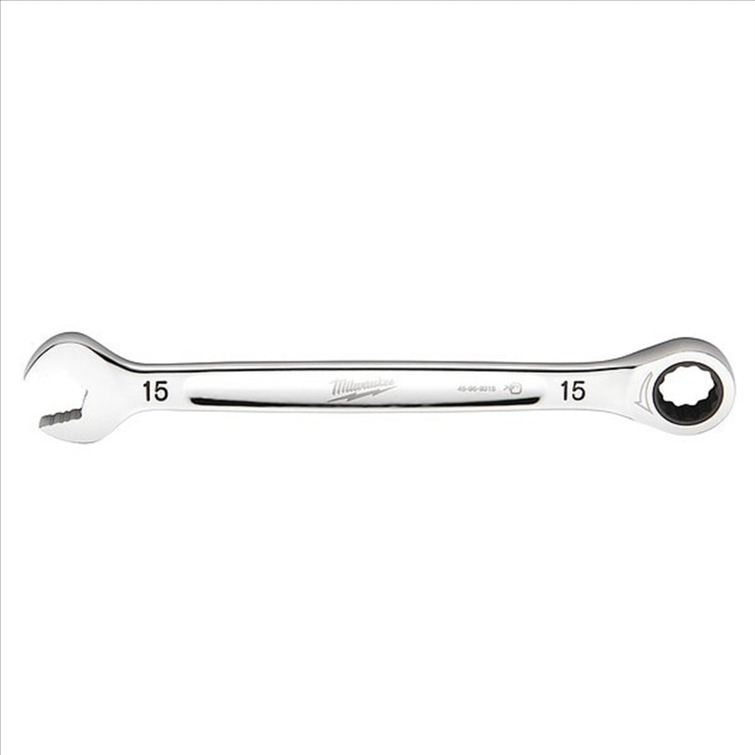 Milwaukee Tool 15MM Metric Ratcheting Combination Wrench, 12-Point, Steel, Chrome