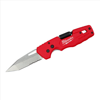Milwaukee Tool FASTBACK 5 in 1 Partially Serrated Tanto Blade Folding Pocket Knife with Reversible Phillips #2 and Slotted 1/4 Inch bit