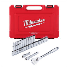 Load image into Gallery viewer, Milwaukee Tool 28 pc 1/2&quot; Drive Metric Ratchet and Socket Set with FOUR FLAT Sides
