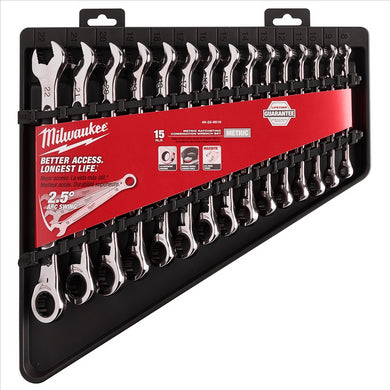 Milwaukee Tool 15pc Ratcheting Combination Wrench Set - 144 Ratcheting Positions Metric