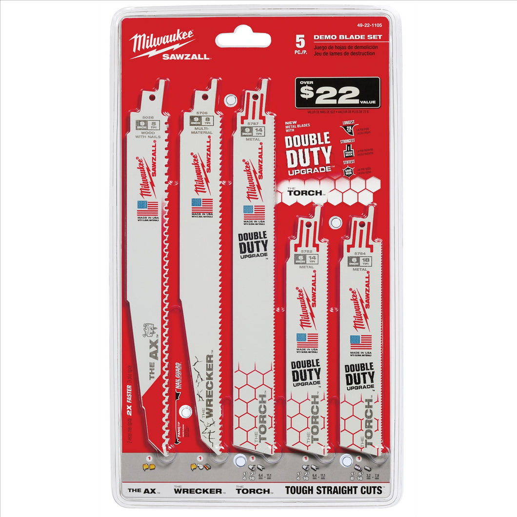 Milwaukee Tool SAWZALL Demolition Blade Set - 5PC