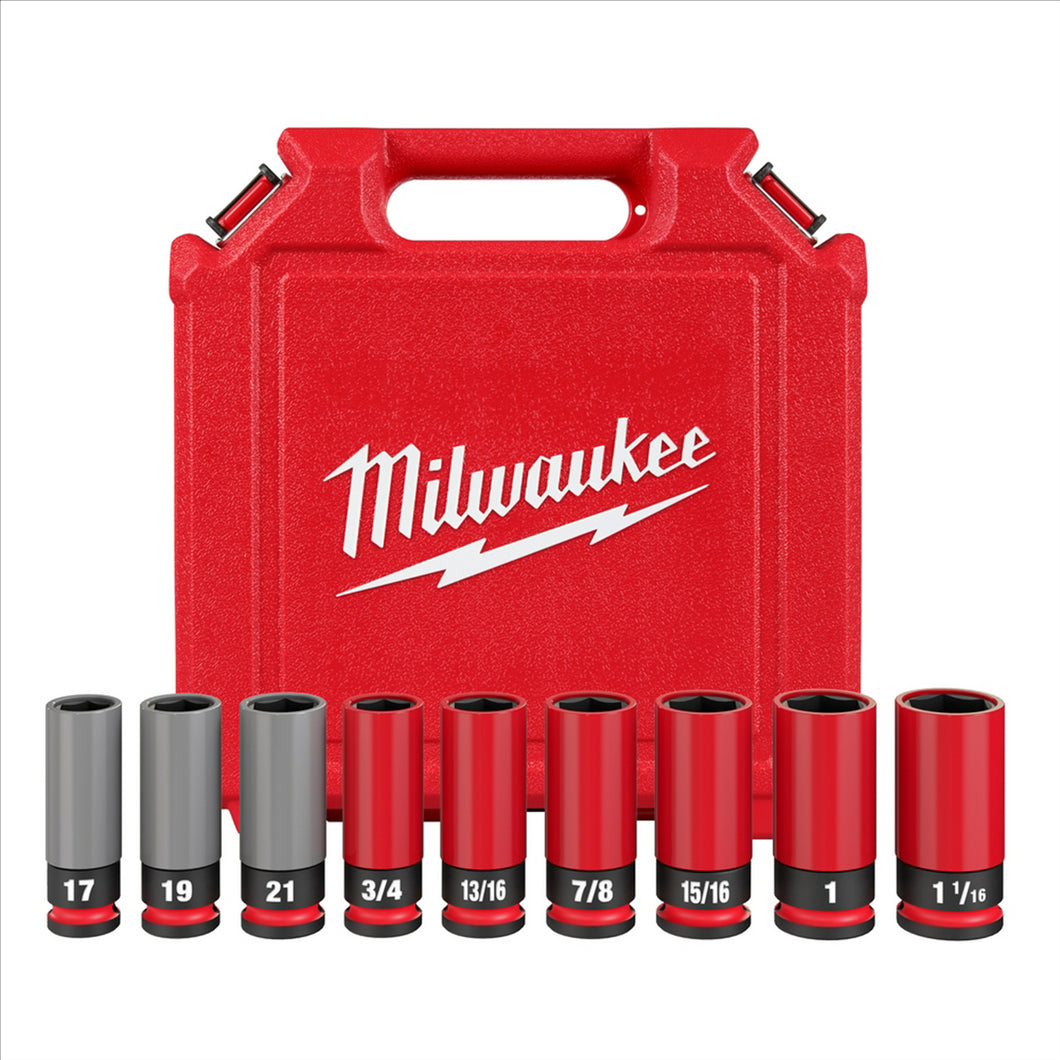 Milwaukee Tool SHOCKWAVE Impact Duty 1/2 Drive SAE & Metric 9PC Lug Nut Wheel Socket Set