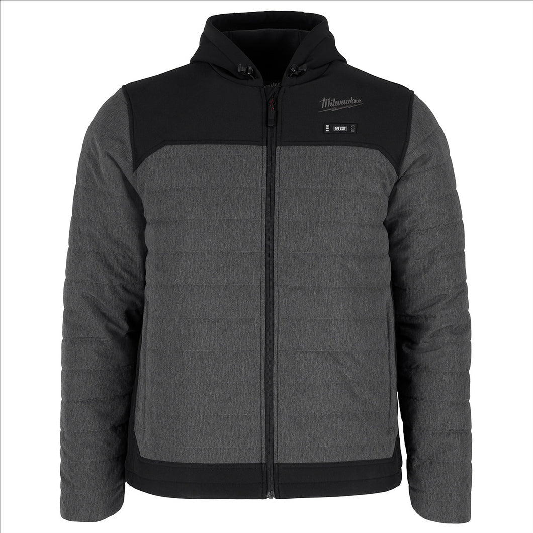 Milwaukee Tool M12 Heated Axis Hooded Jacket Kit with Hexon Heat Technology, XL  - Grey/Black